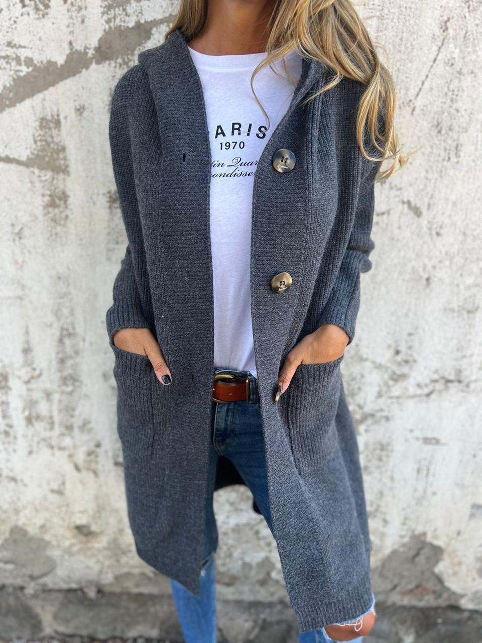 Marlo - Long Knit Hooded Cardigan with Pockets