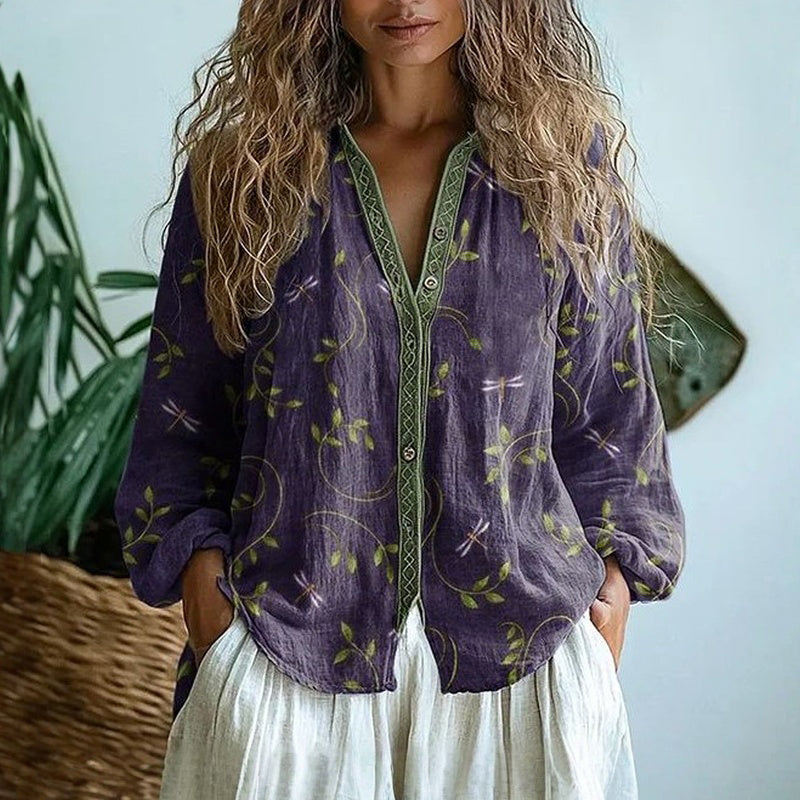 Elora - Bohemian Floral Button-Up Blouse