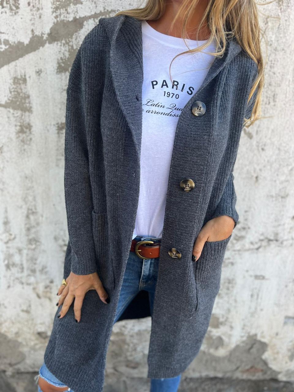 Marlo - Long Knit Hooded Cardigan with Pockets
